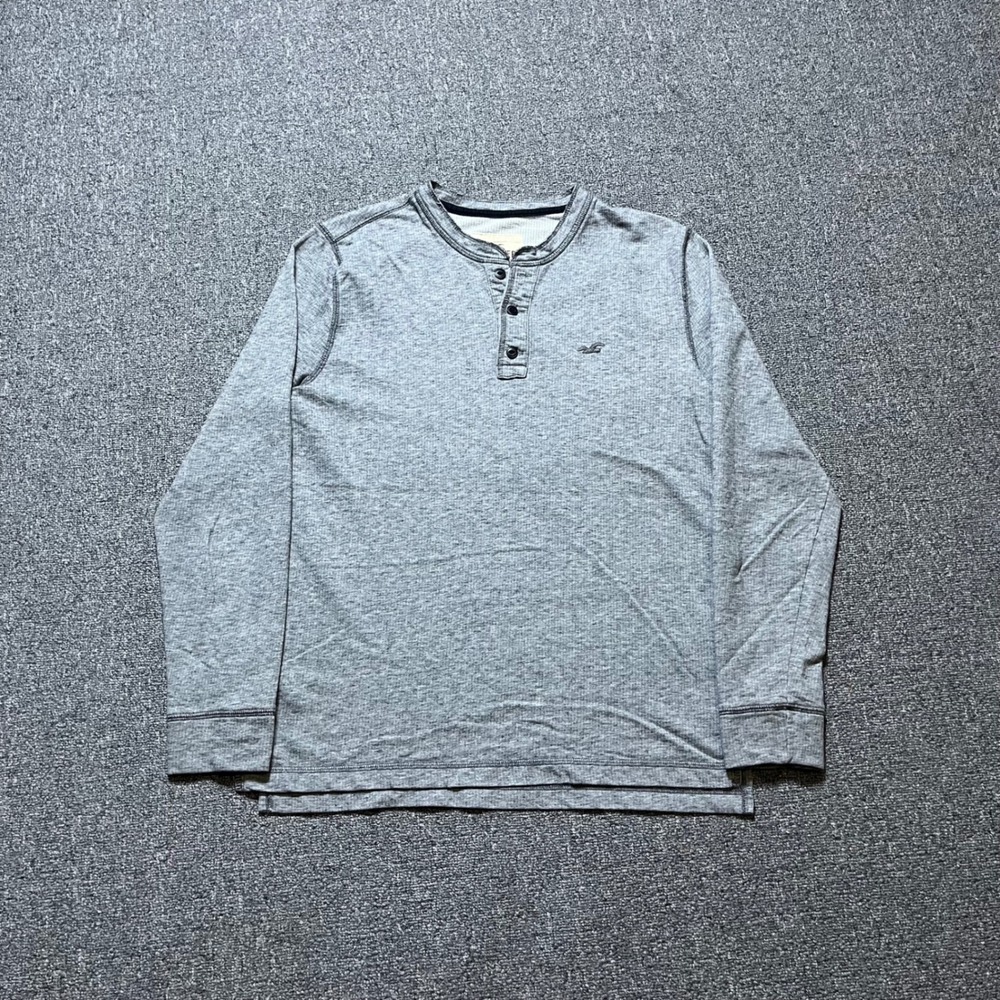 Hollister Henley Shirt Small Gray Long Sleeve Button Neck Casual Logo Tee Mall